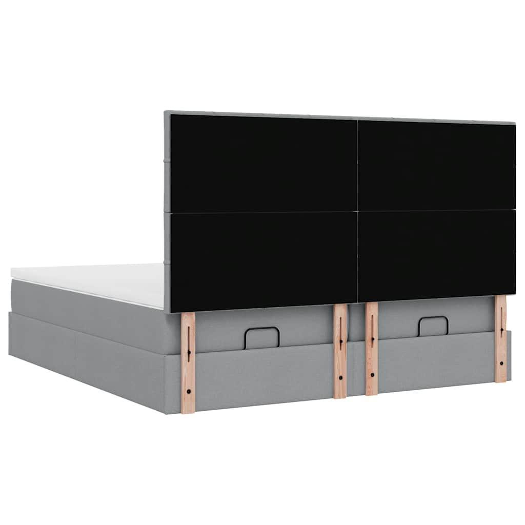 Ottoman bed frame with mattresses, gray, 200x200cm, fabric