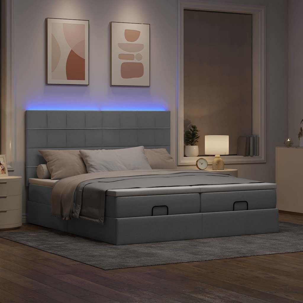 Ottoman bed frame with mattresses, gray, 200x200cm, fabric