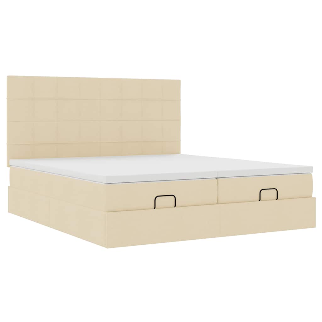 Ottoman bed frame with mattresses, cream, 200x200cm, fabric