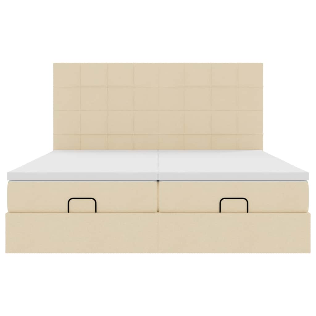 Ottoman bed frame with mattresses, cream, 200x200cm, fabric