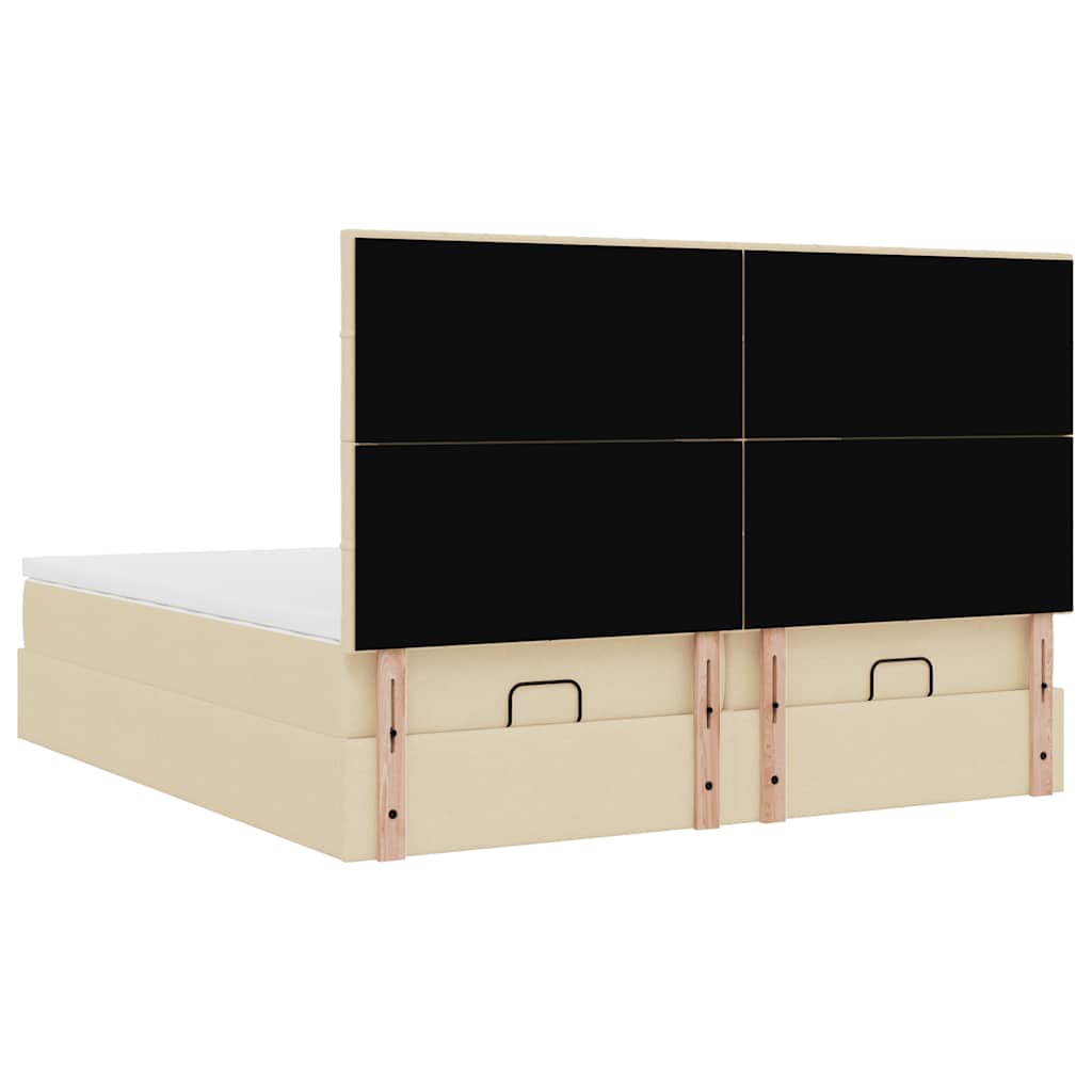 Ottoman bed frame with mattresses, cream, 200x200cm, fabric