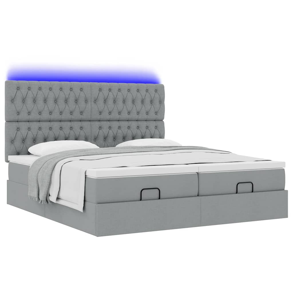 Ottoman bed frame with mattresses, gray, 200x200cm, fabric
