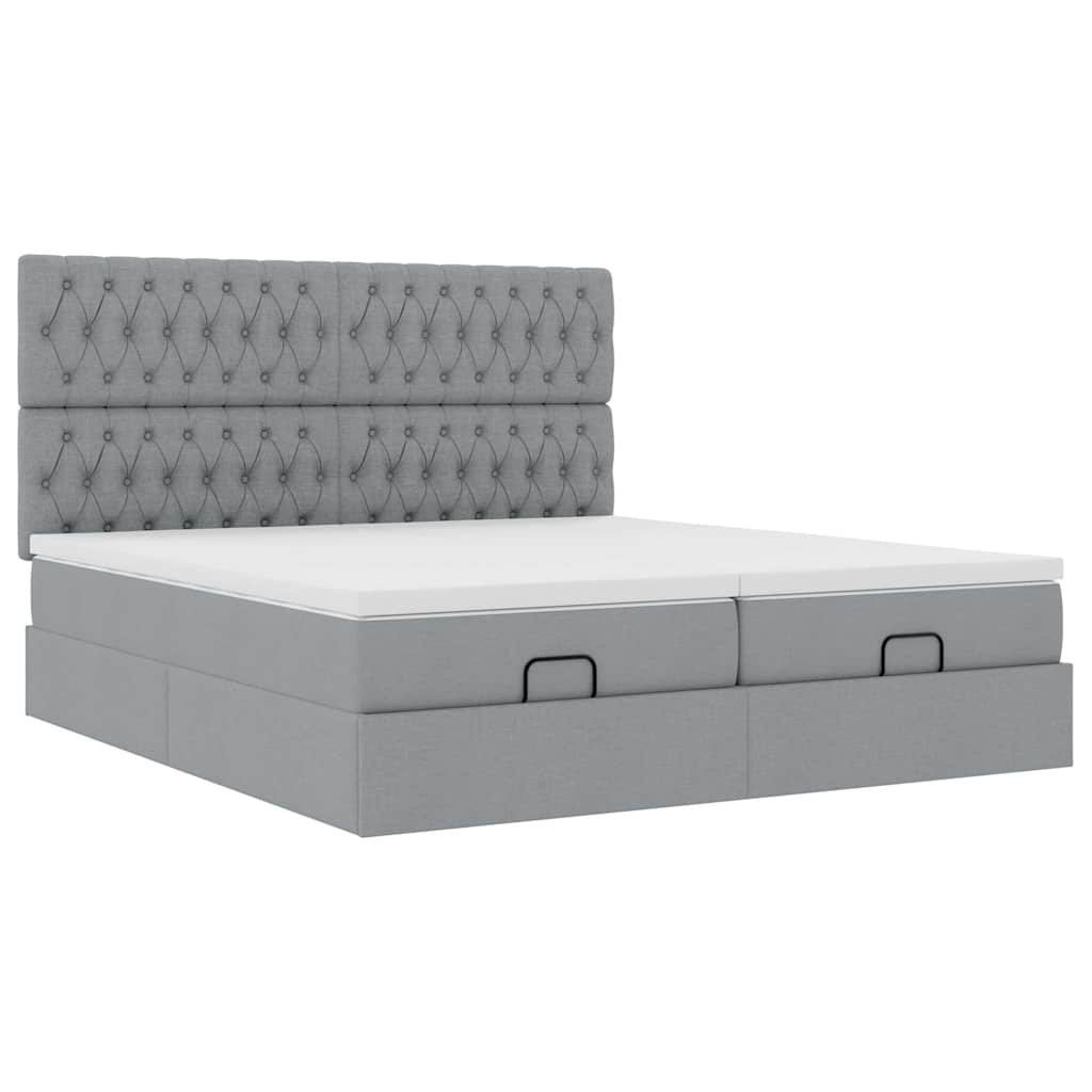 Ottoman bed frame with mattresses, gray, 200x200cm, fabric