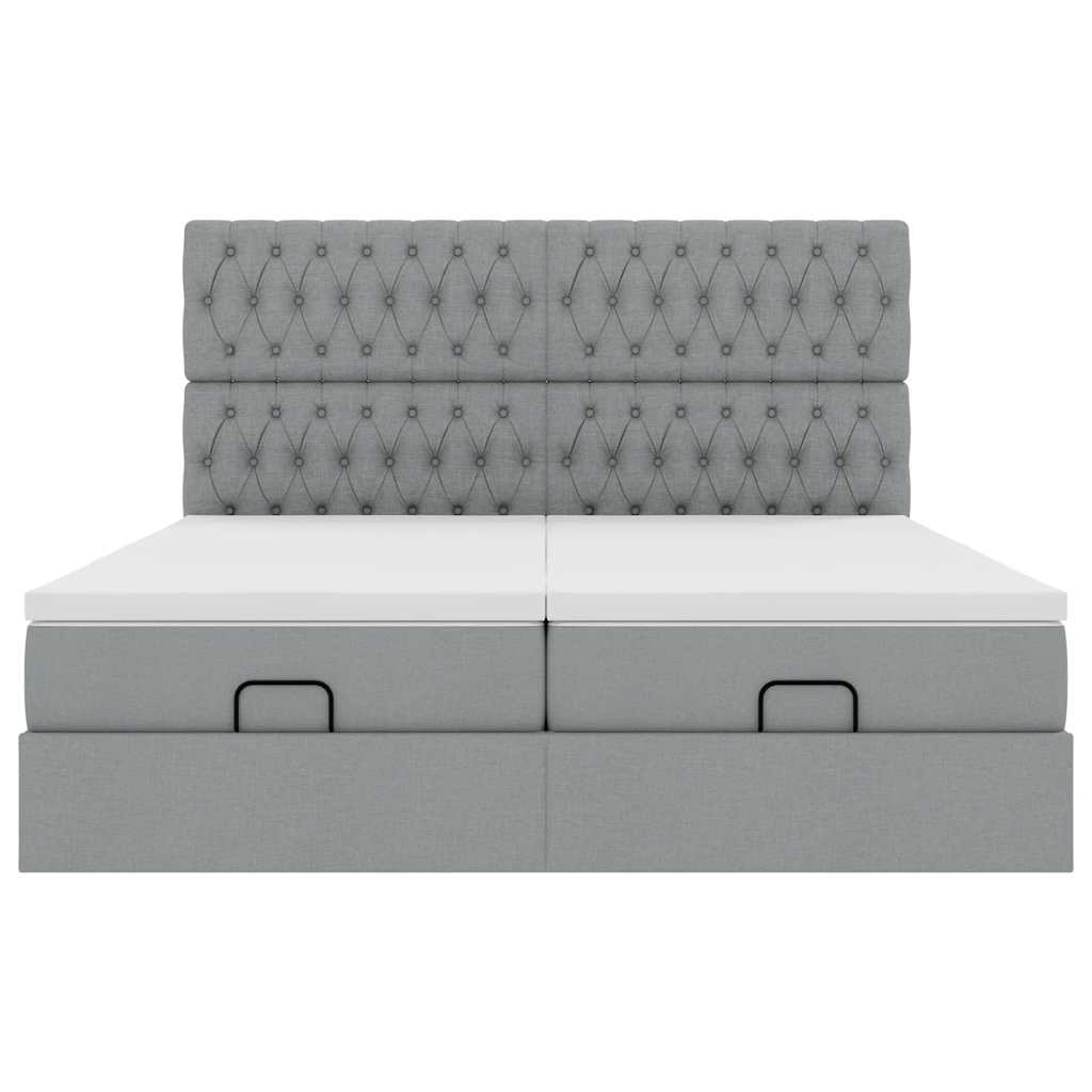 Ottoman bed frame with mattresses, gray, 200x200cm, fabric