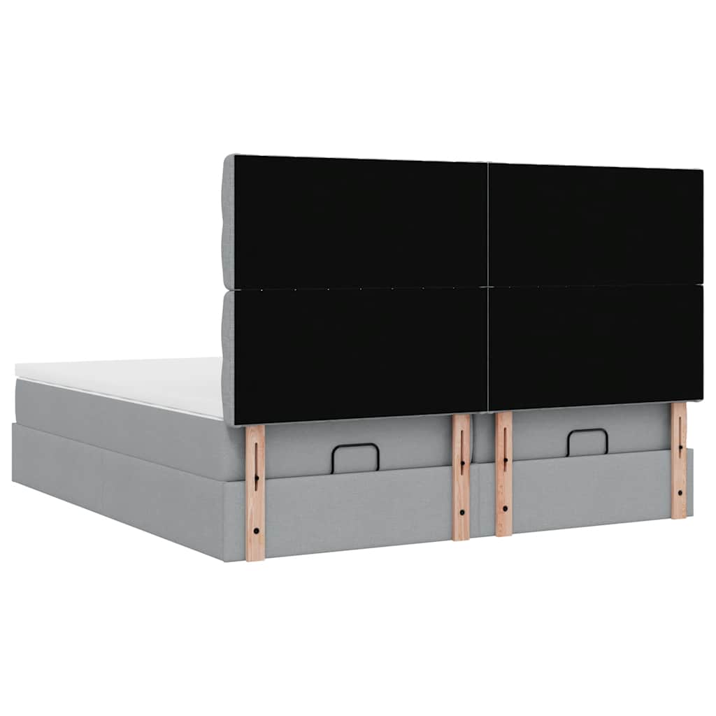 Ottoman bed frame with mattresses, gray, 200x200cm, fabric