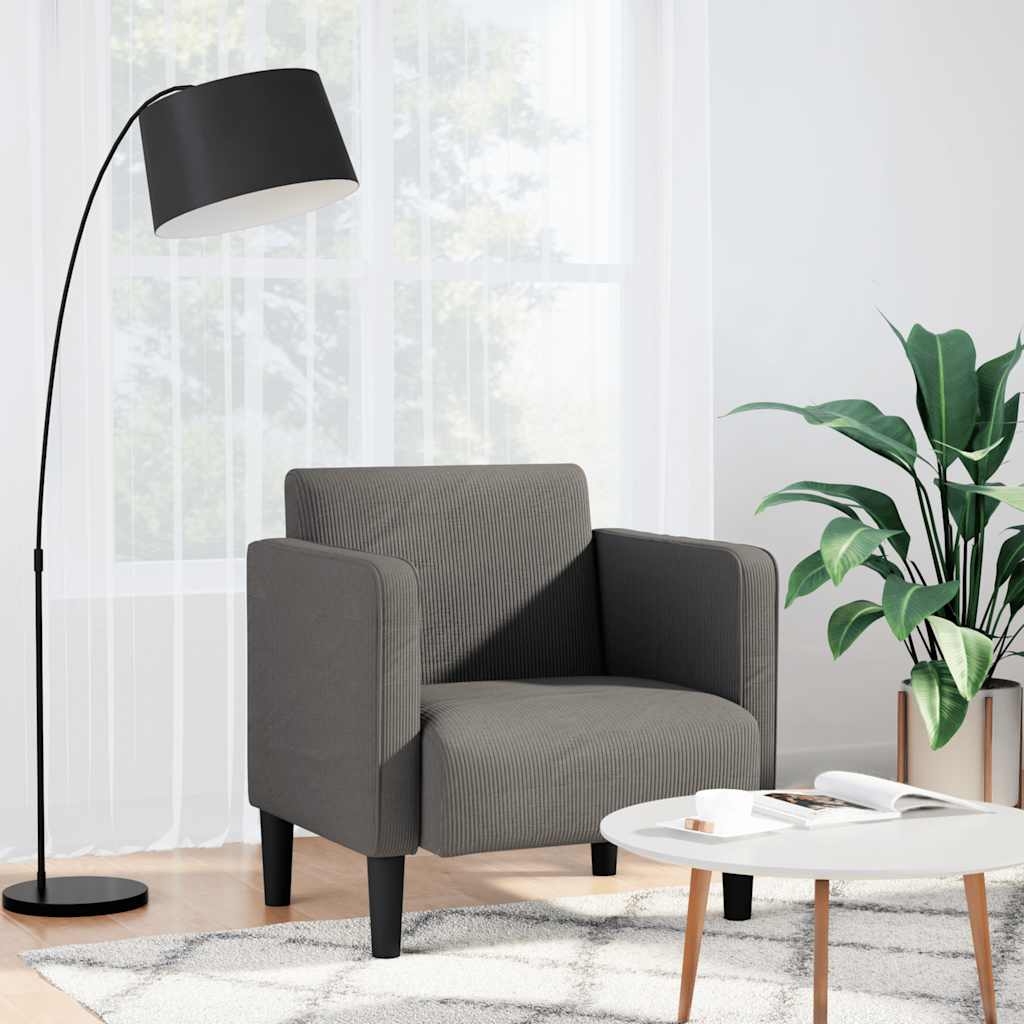 Sofa-kėdė su porankiais, šviesiai pilka, 54 cm, velvetas, audinys