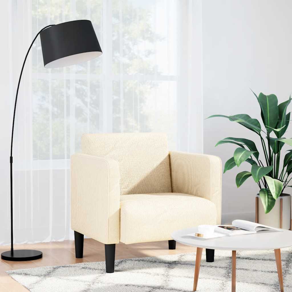 Dīvāna krēsls ar roku balstiem, krēmkrāsas, 54cm, samta audums