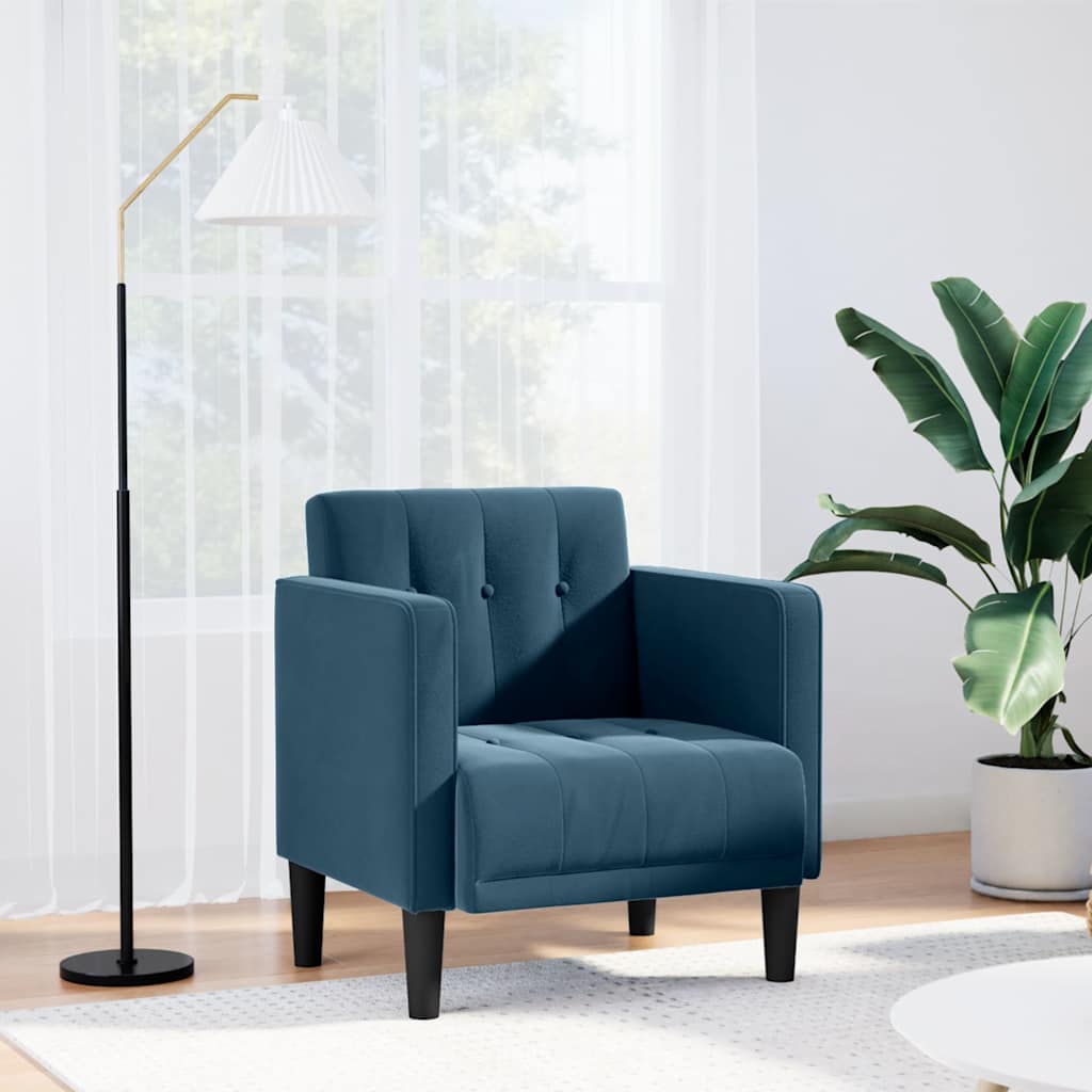Sofa-kėdė su porankiais, mėlyna, 53 cm, aksomas