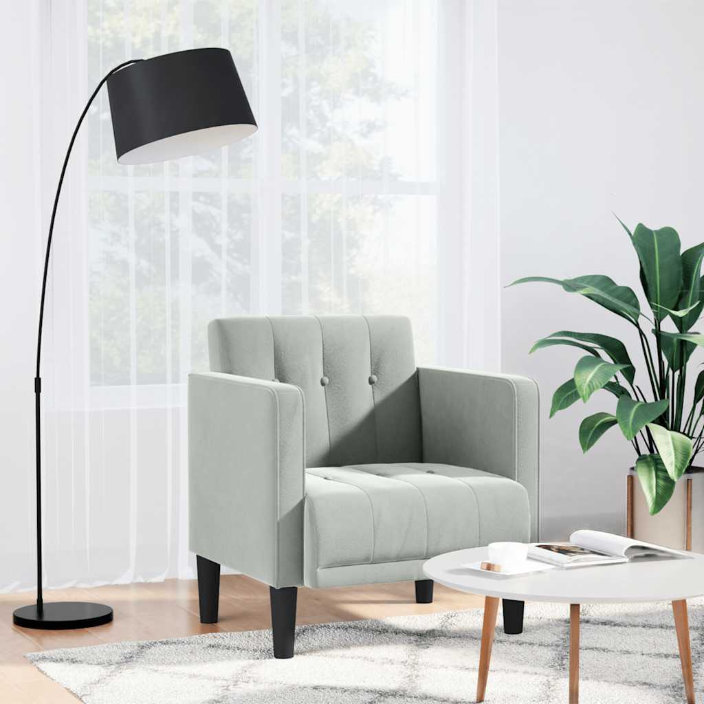 Sofa-kėdė su porankiais, šviesiai pilka, 53 cm, aksomas