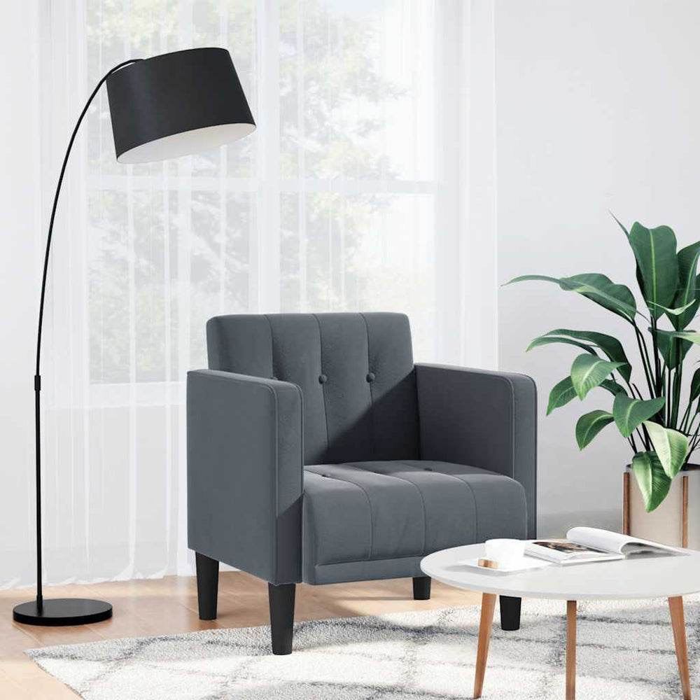 Sofa-kėdė su porankiais, tamsiai pilka, 53 cm, aksomas