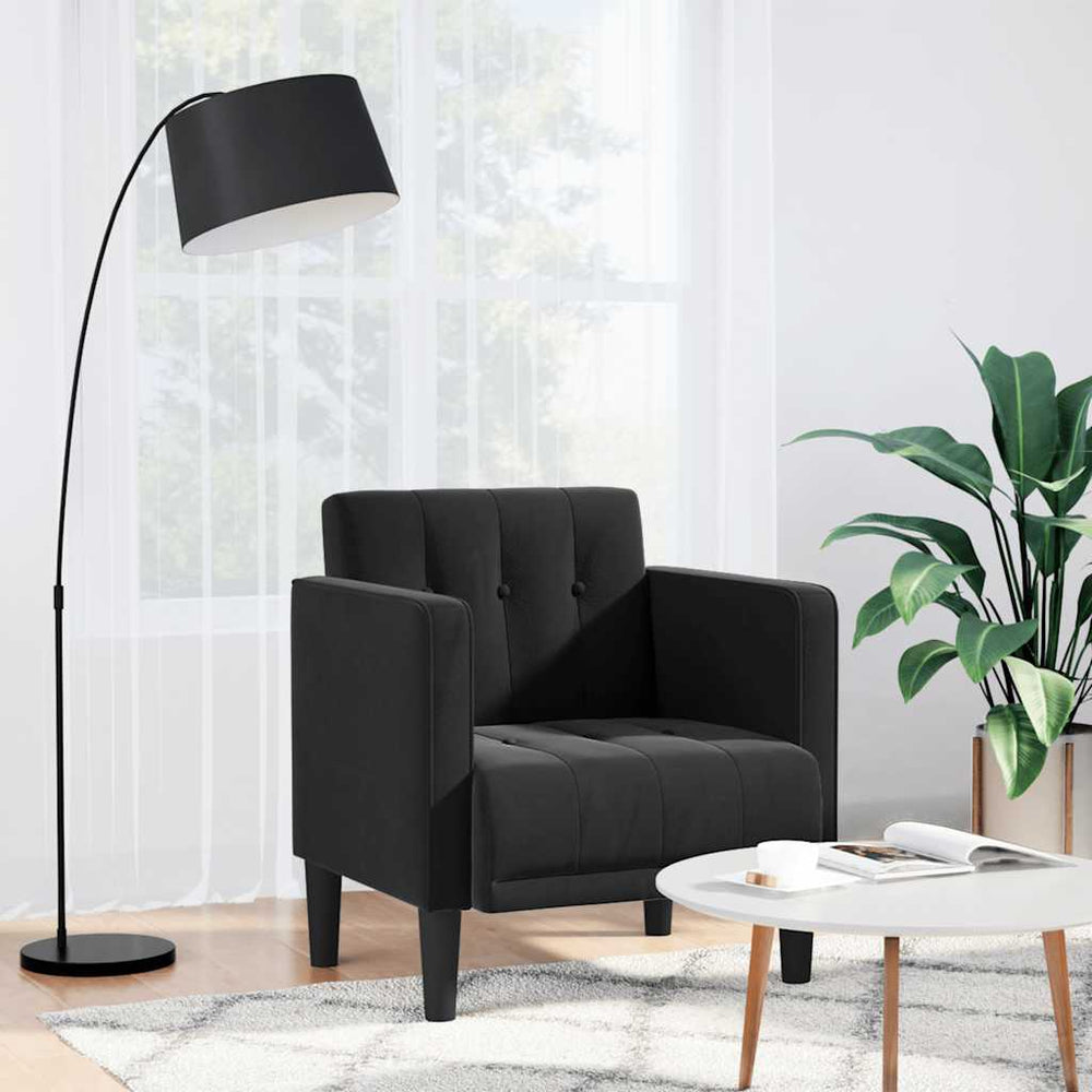 Sofa-kėdė su porankiais, juoda, 53 cm, aksominė