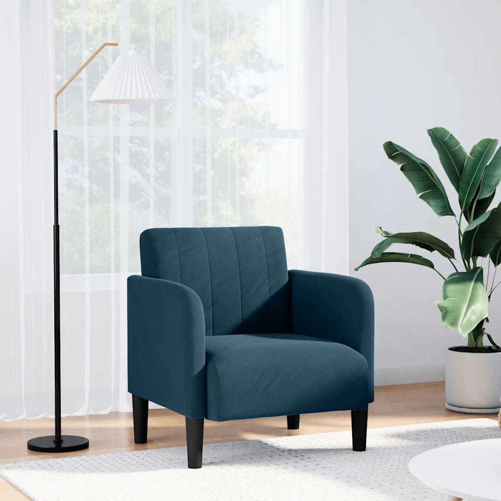 Sofa-kėdė su porankiais, mėlyna, 54 cm, aksomas