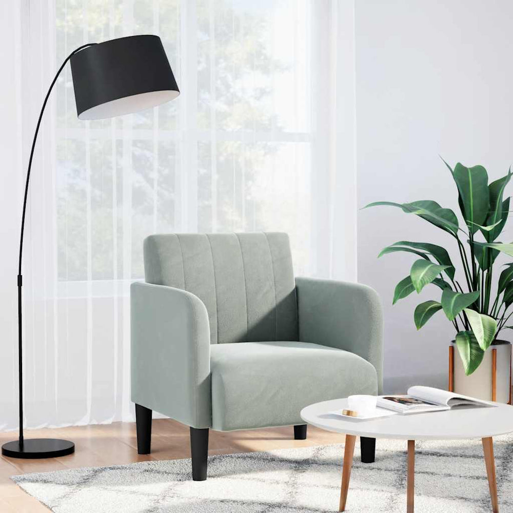 Sofa-kėdė su porankiais, šviesiai pilka, 54 cm, aksomas
