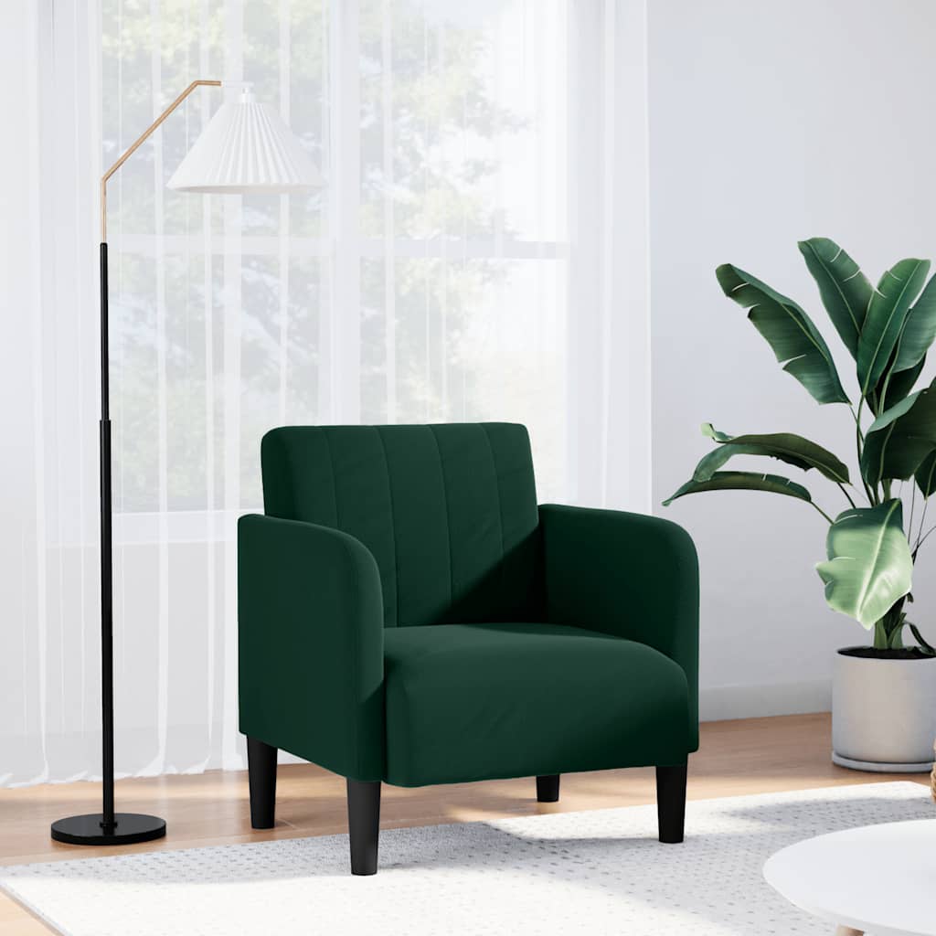 Sofa-kėdė su porankiais, tamsiai žalia, 54 cm, aksomas