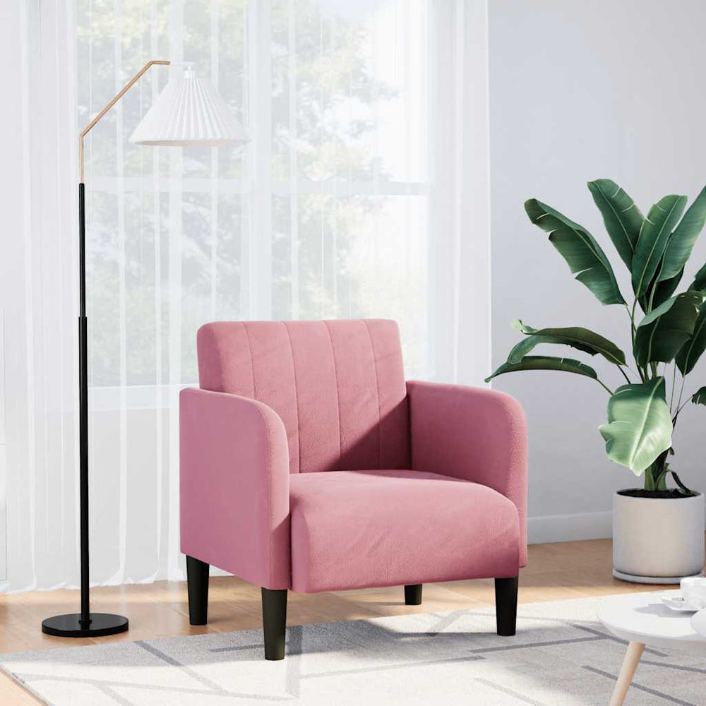 Sofa-kėdė su porankiais, rožinė, 54 cm, aksomas