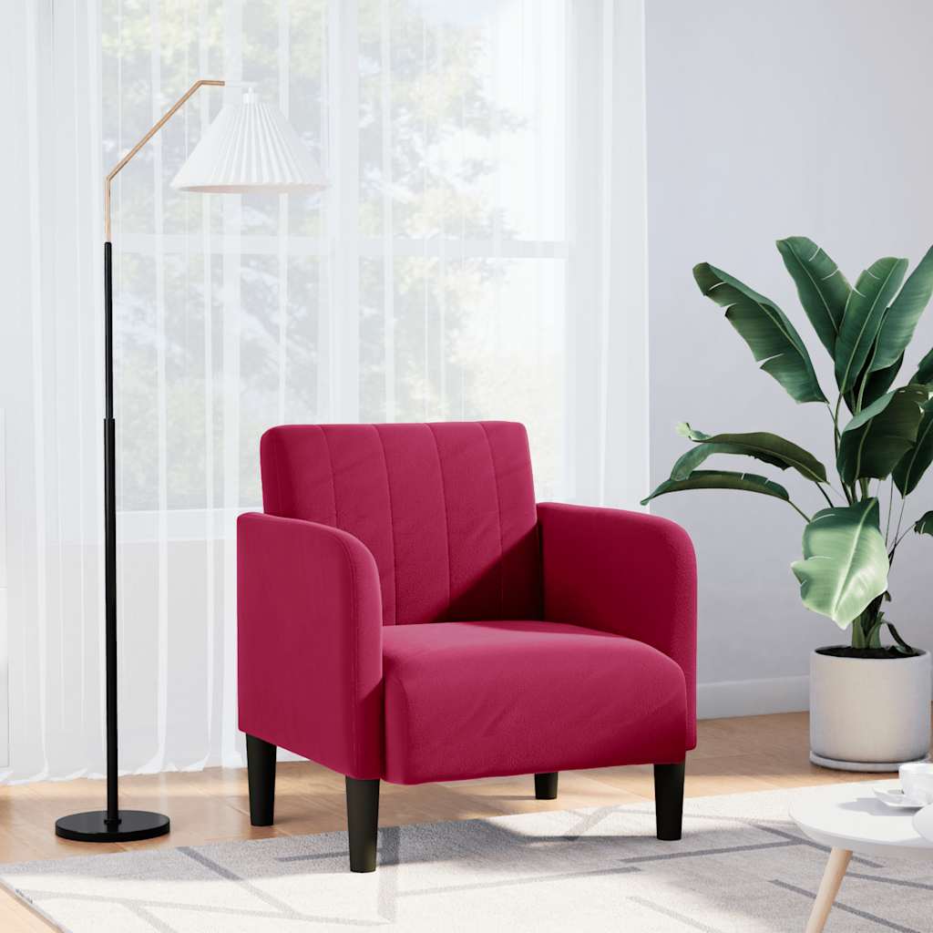 Sofa-kėdė su porankiais, vyno raudonumo, 54 cm, aksominė