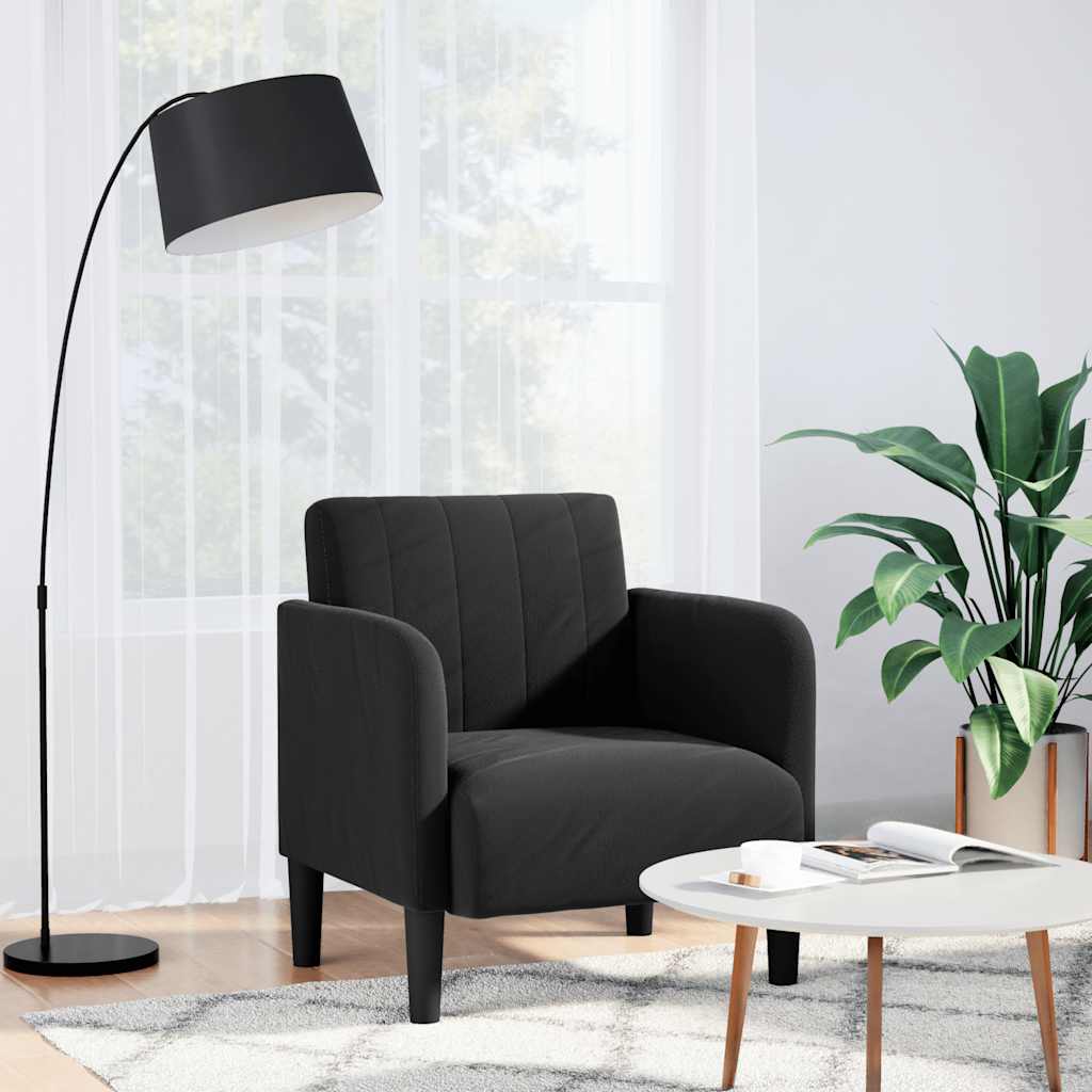 Sofa-kėdė su porankiais, juoda, 54 cm, aksominė