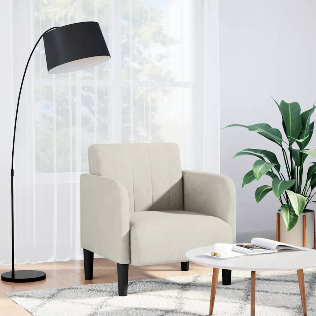Sofa-kėdė su porankiais, kreminės spalvos, 54 cm, aksomas