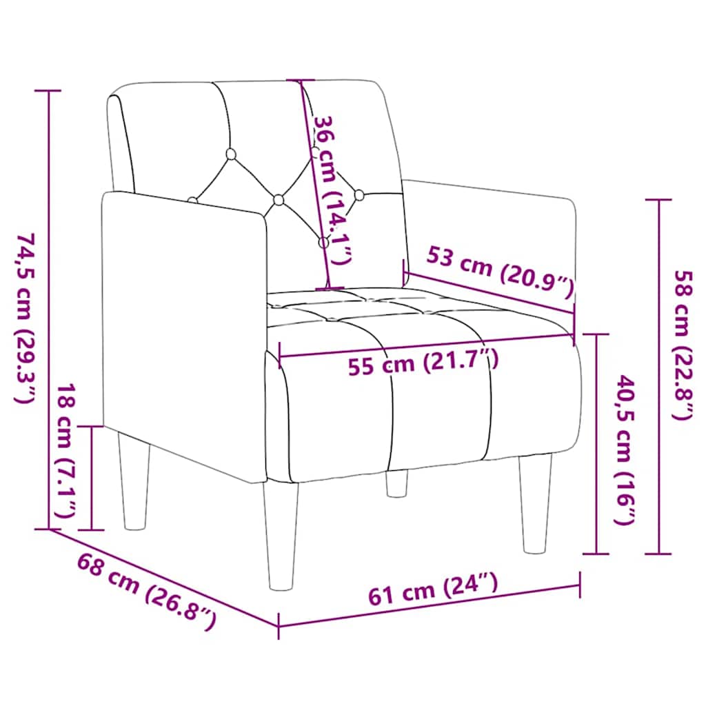 Sofa-kėdė su porankiais, šviesiai pilka, 55 cm, aksomas