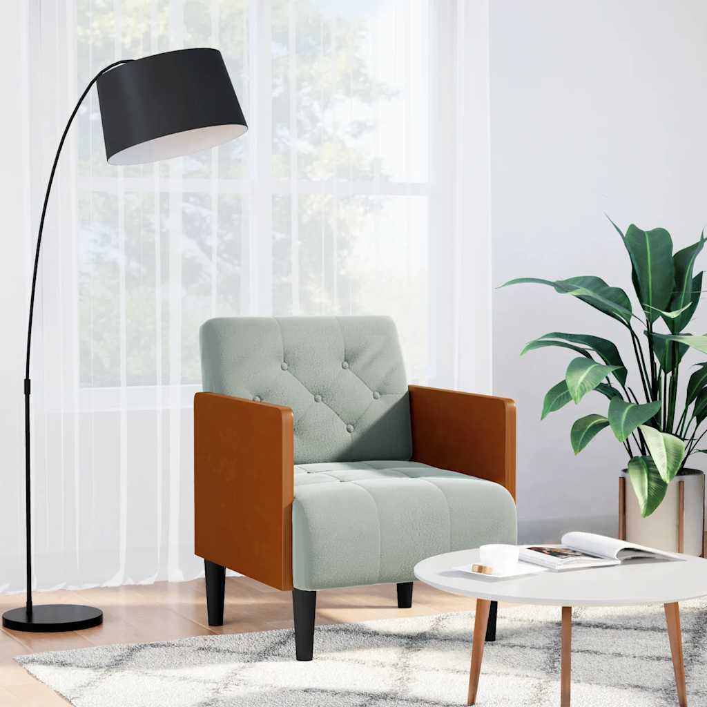 Sofa-kėdė su porankiais, šviesiai pilka, 55 cm, aksomas