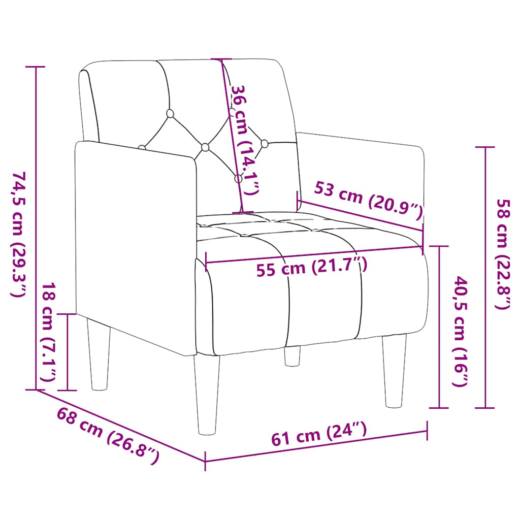 Sofa-kėdė su porankiais, tamsiai pilka, 55 cm, aksomas