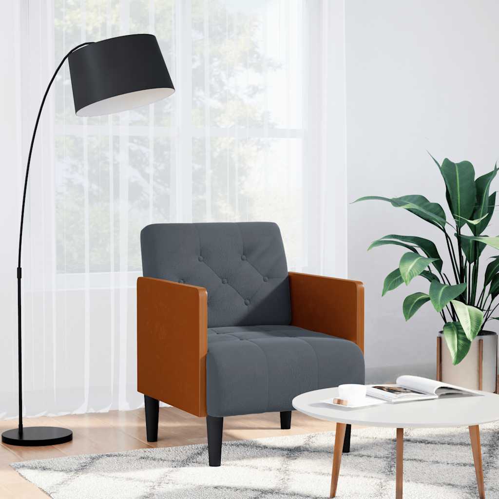 Sofa-kėdė su porankiais, tamsiai pilka, 55 cm, aksomas