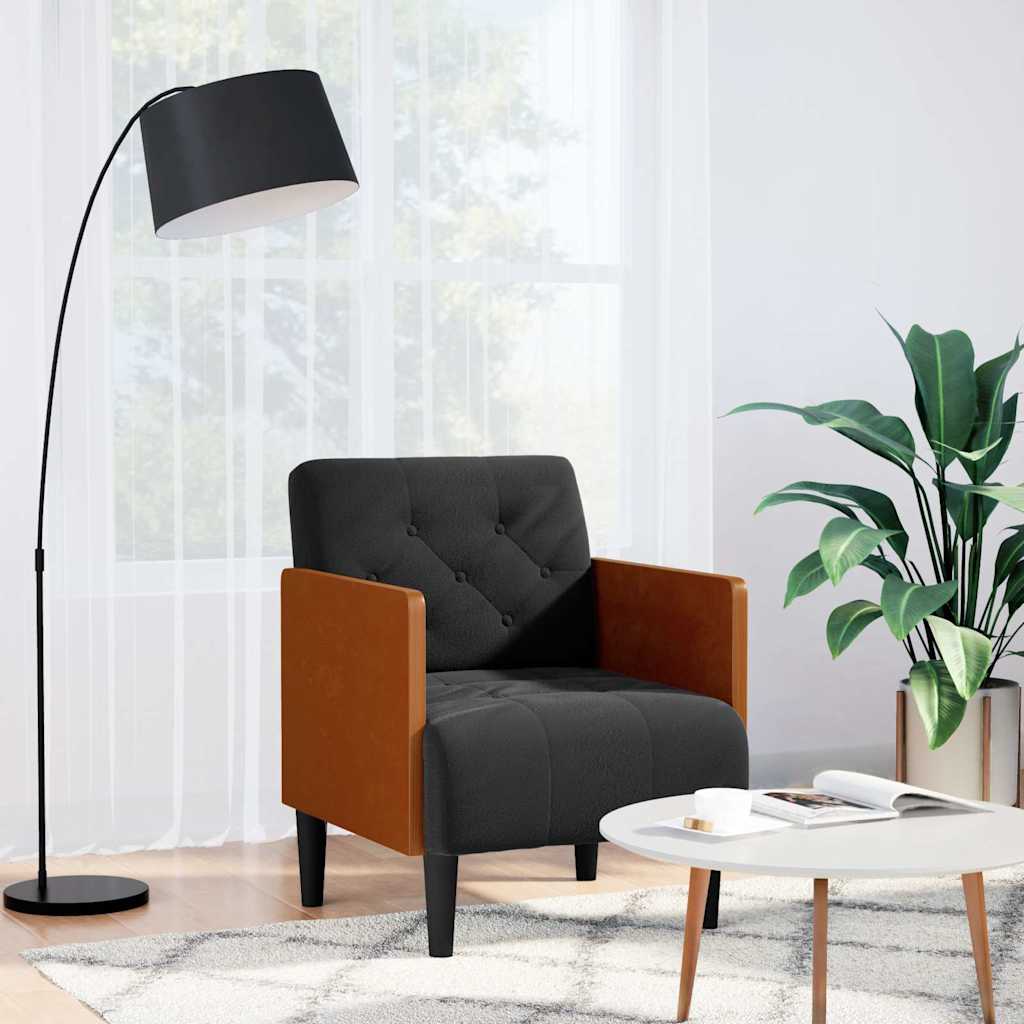 Sofa-kėdė su porankiais, juoda, 55 cm, aksominė