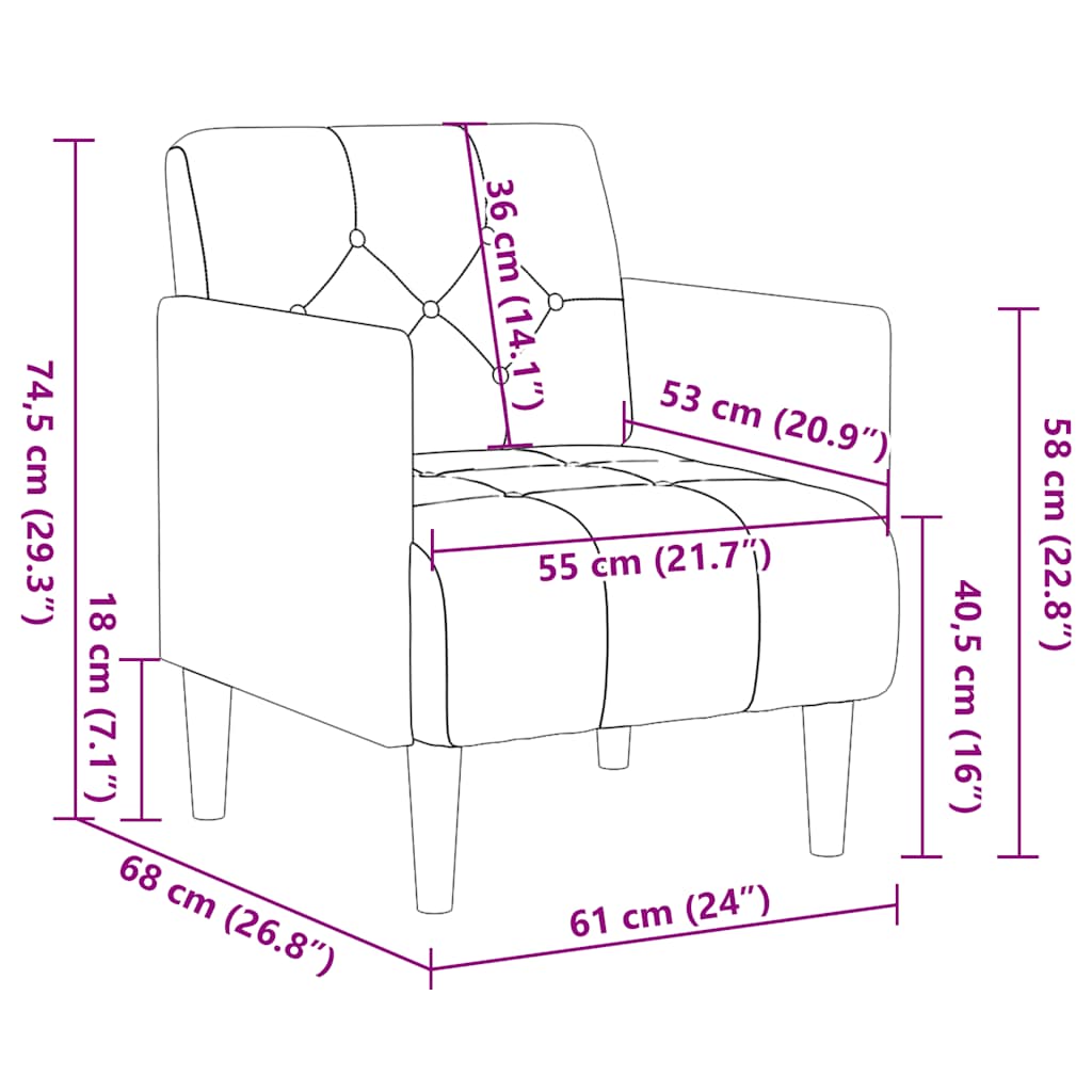Sofa-kėdė su porankiais, ruda, 55 cm, aksominė