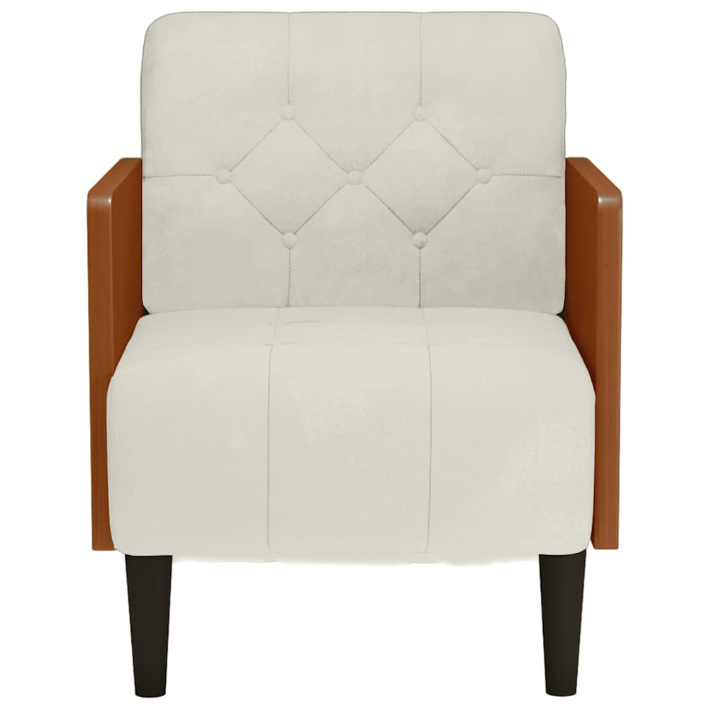 Sofa-kėdė su porankiais, kreminės spalvos, 55 cm, aksomas