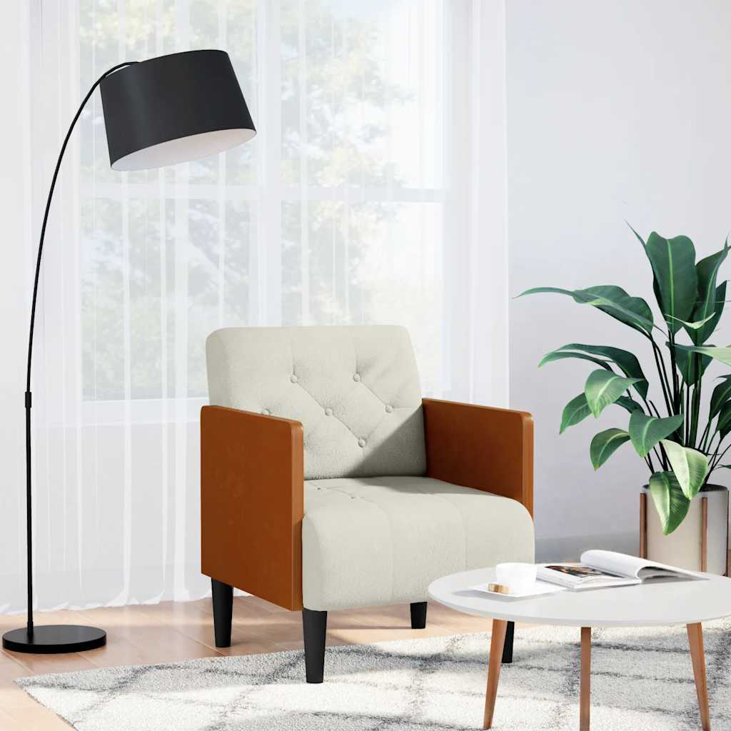 Sofa-kėdė su porankiais, kreminės spalvos, 55 cm, aksomas