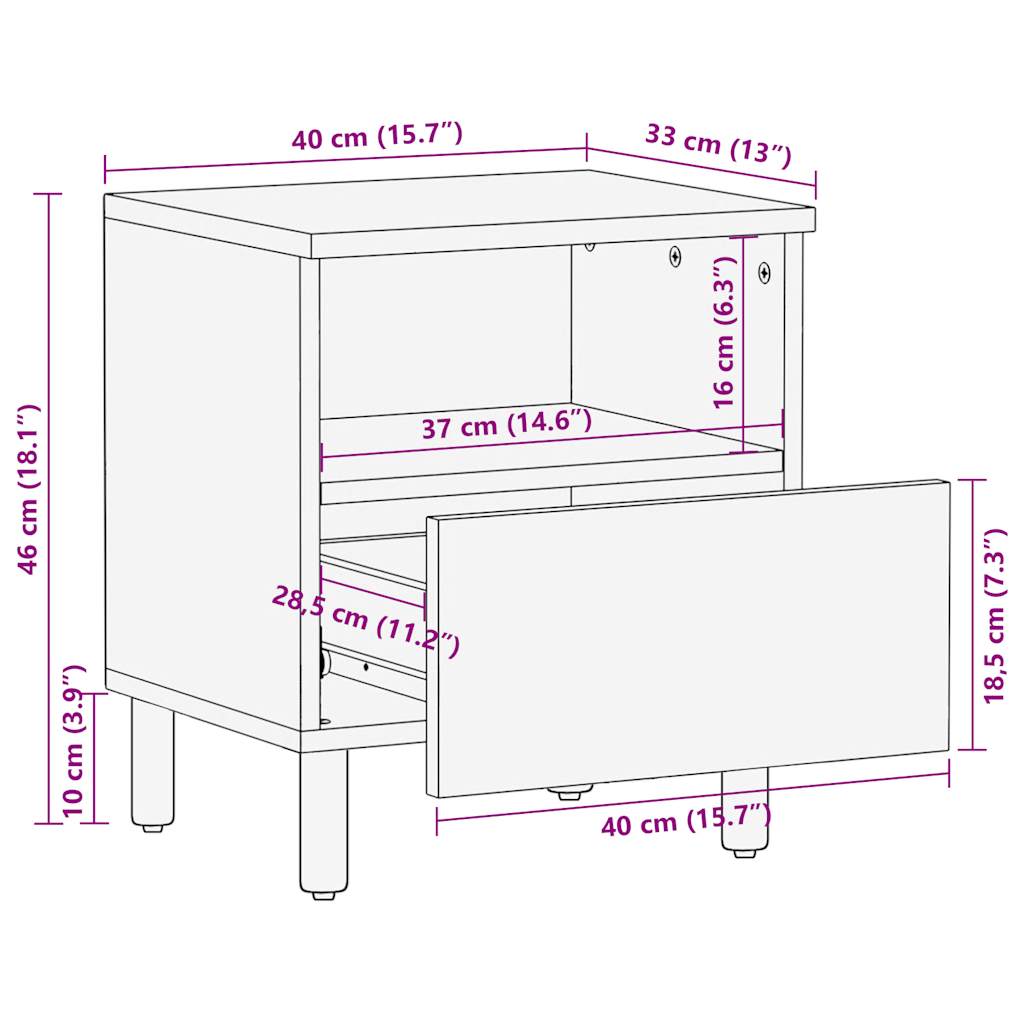 Lovos Spintelė Juoda 40x33x46 cm Masyvus Rough Wood Mango