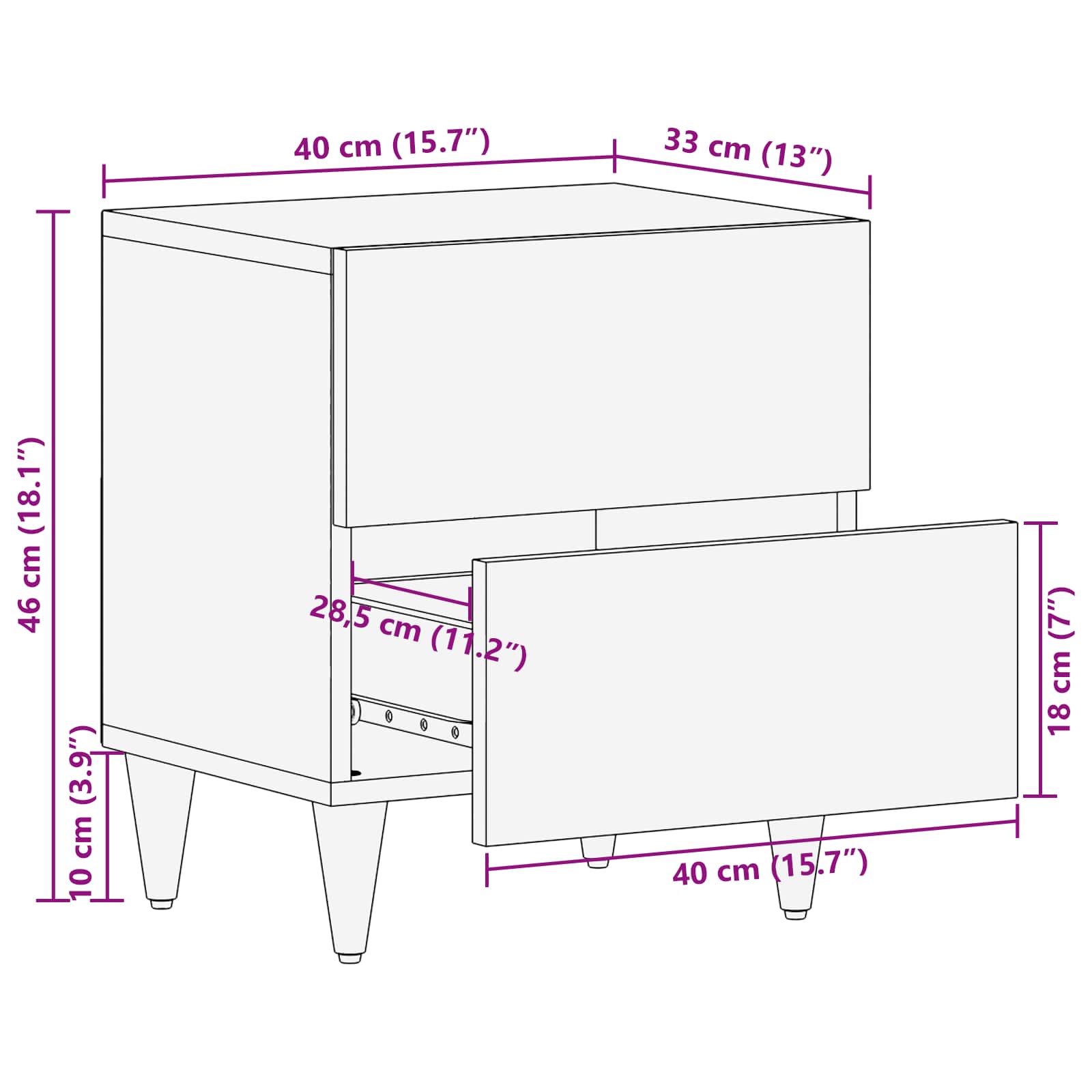 Naktinis staliukas su stalčių 2 pcs Ruda 40 x 33,5 x 46 cm