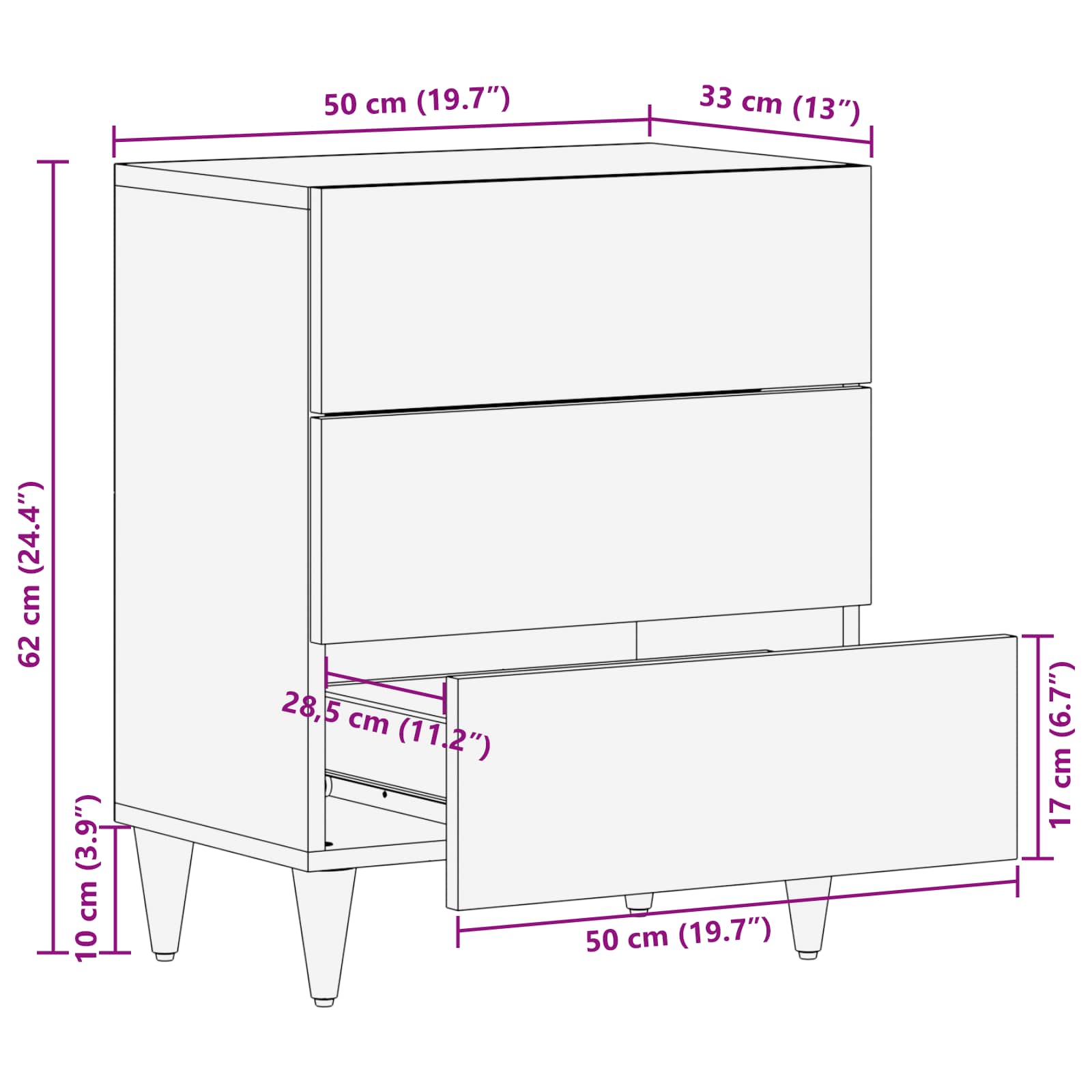 Bedside table with drawer Multicolour 50 x 33 x 60 cm