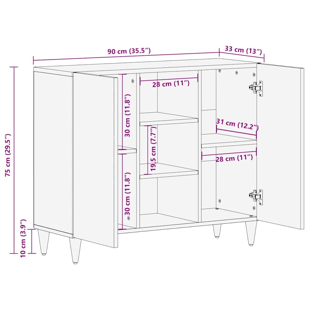 Console Table with Shelf Brown 90 x 33 x 75 cm Solid Mango Wood