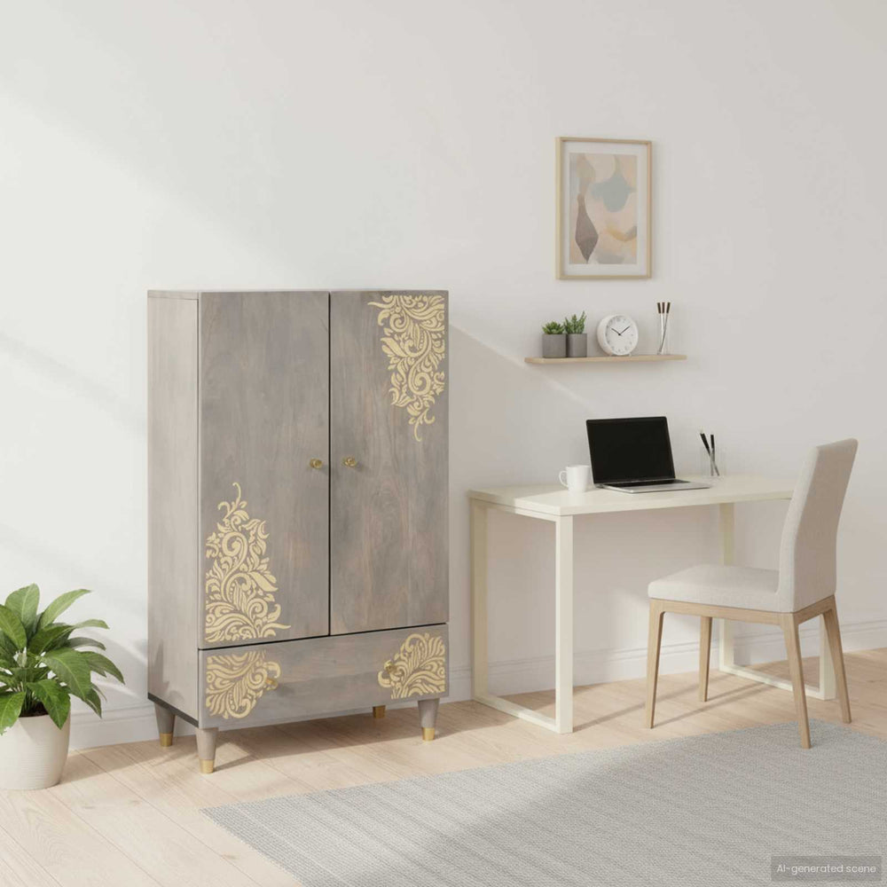 Aukštas spintelė Pilkas ir auksinis 60 x 33.5 x 100 cm