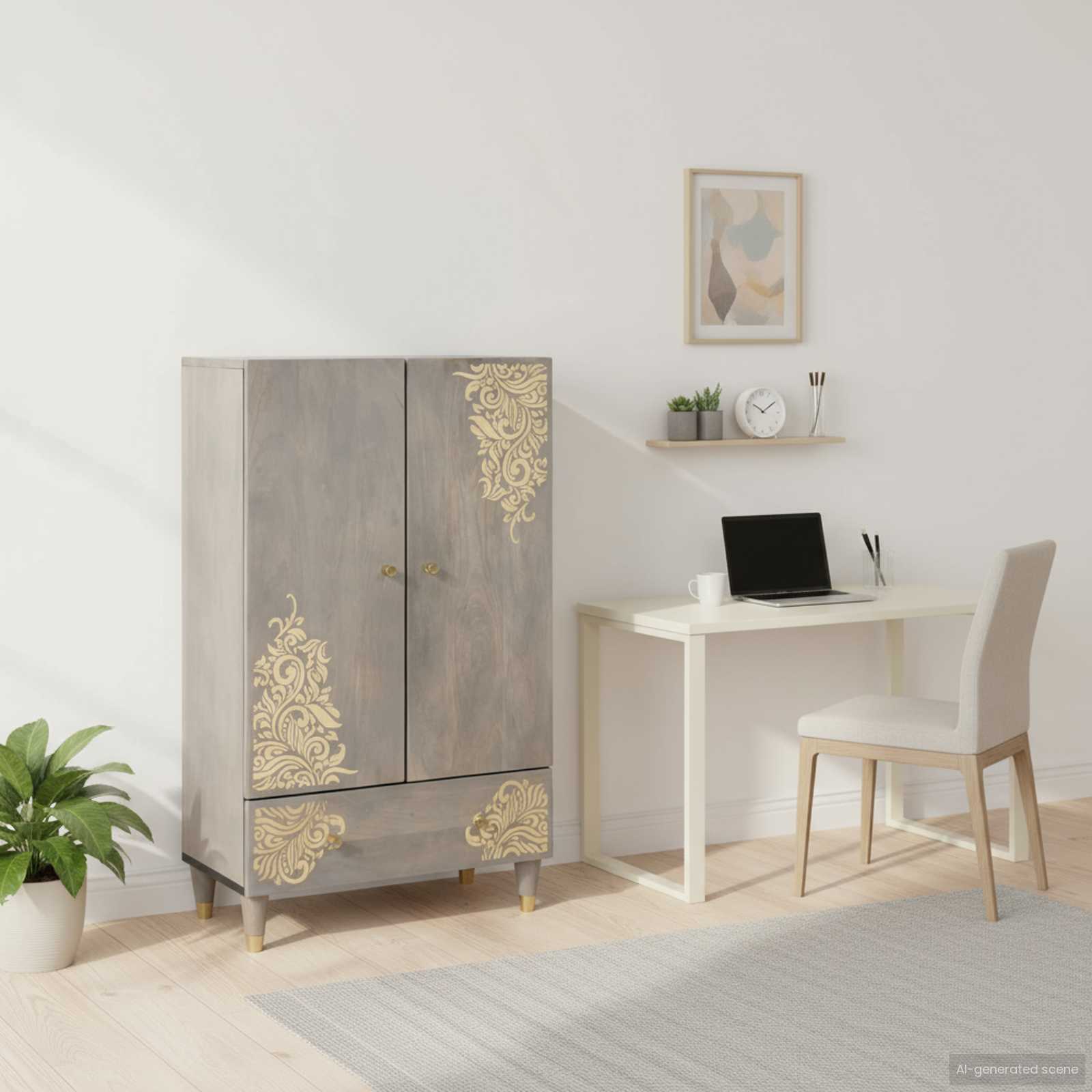 Aukštas spintelė Pilkas ir auksinis 60 x 33.5 x 100 cm