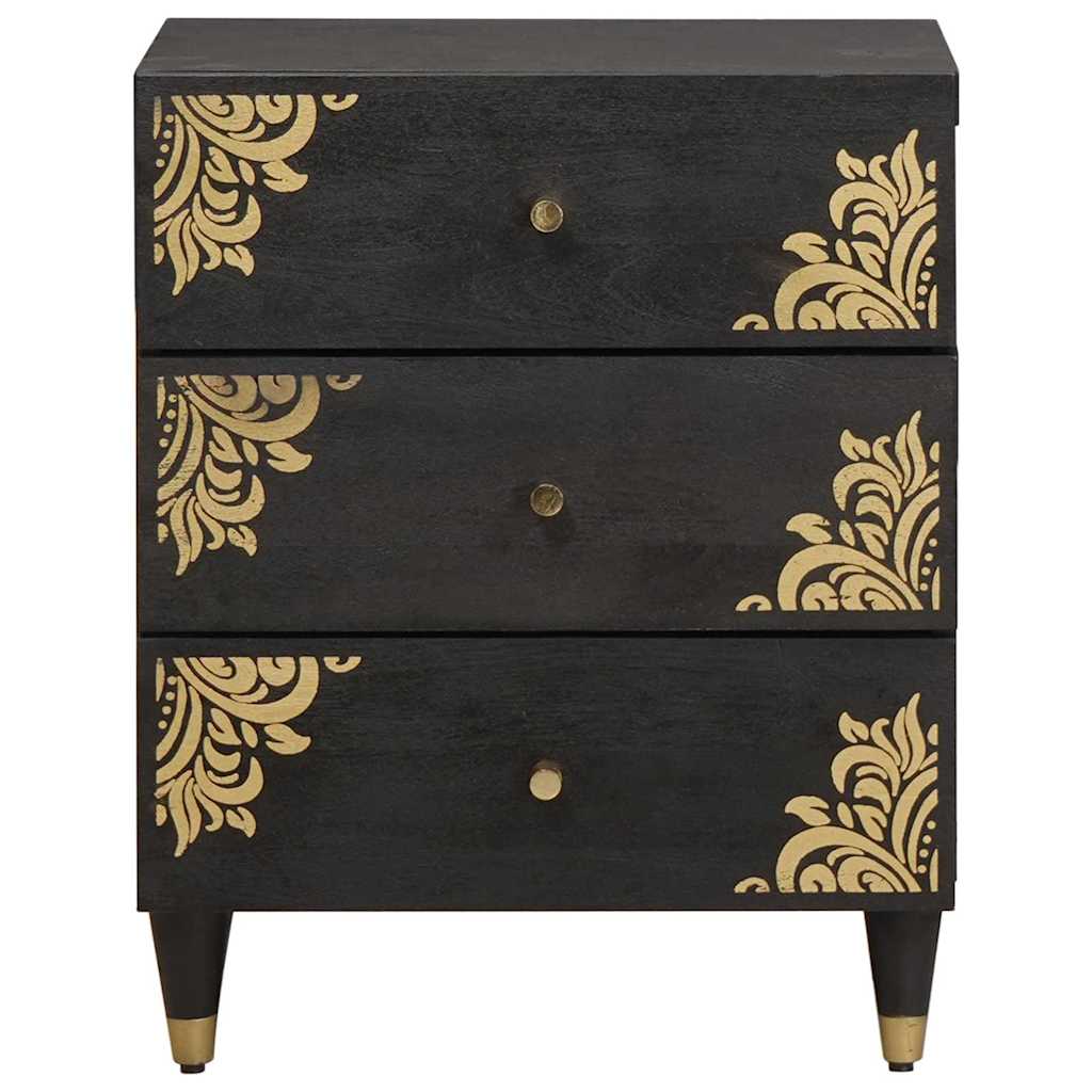 Šalia lovos spintelė Juoda 50 x 33 x 62 cm Kietas mango medis