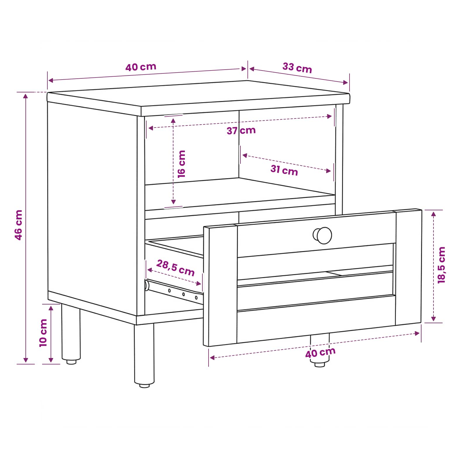 Naktinis staliukas 2 pcs Ruda 40 x 33 x 46 cm