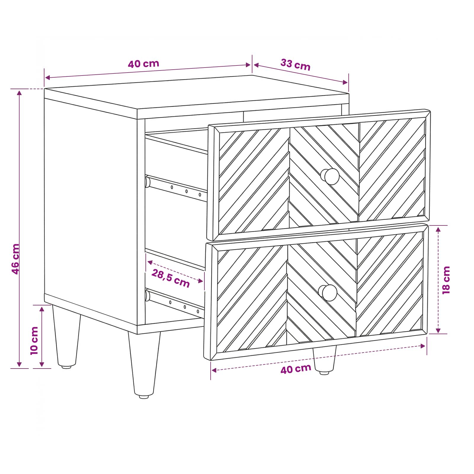 Naktinis staliukas su stalčių 2 pcs Ruda 40 x 33,5 x 46 cm