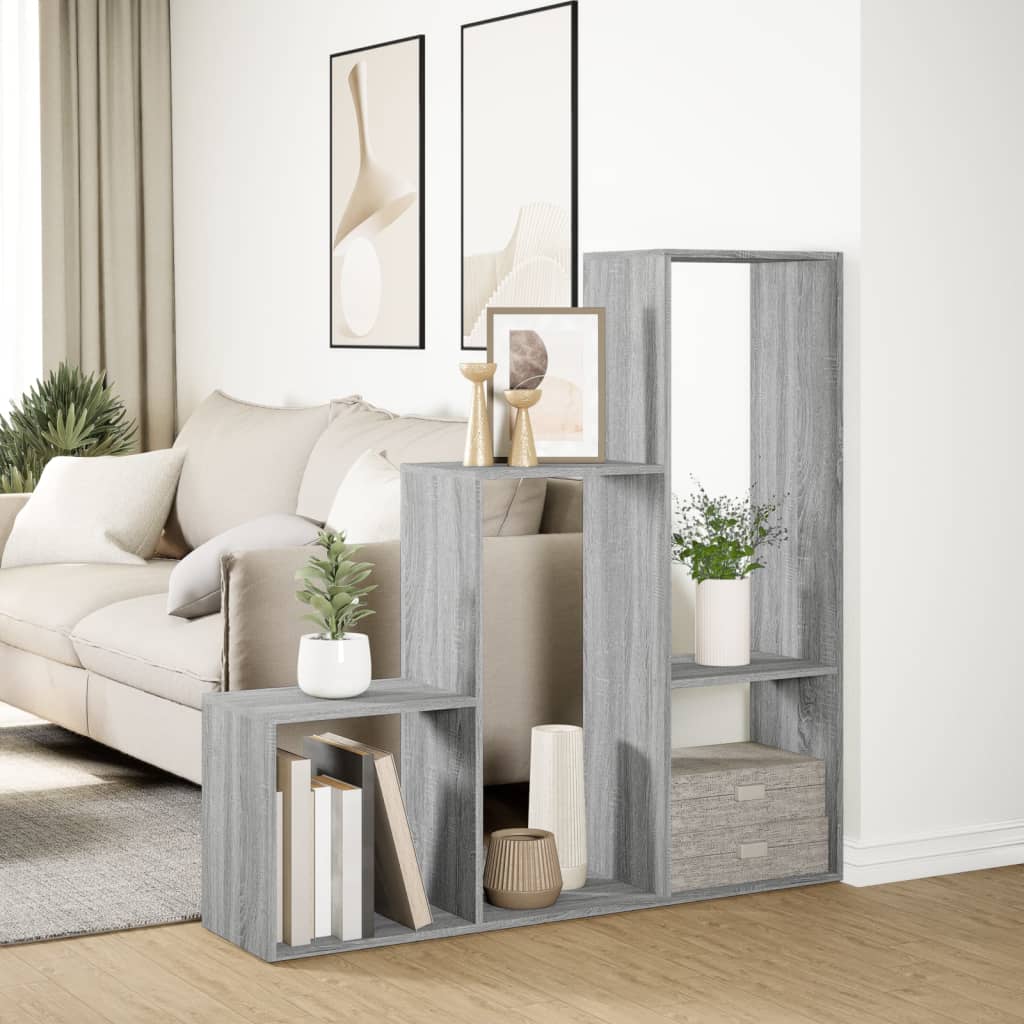 Room divider/bookcase, 3-tier, grey, 123x29x123cm, wood