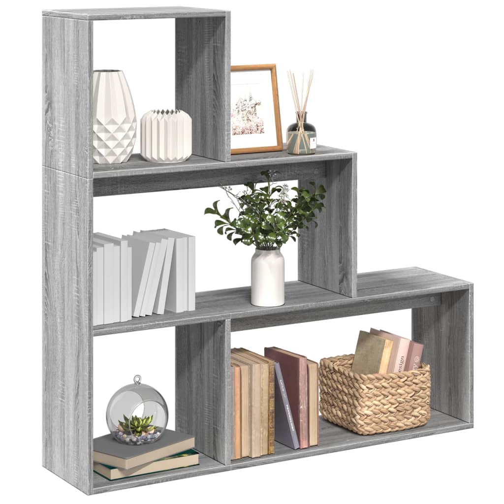 Room divider/bookcase, 3-tier, grey, 123x29x123cm, wood
