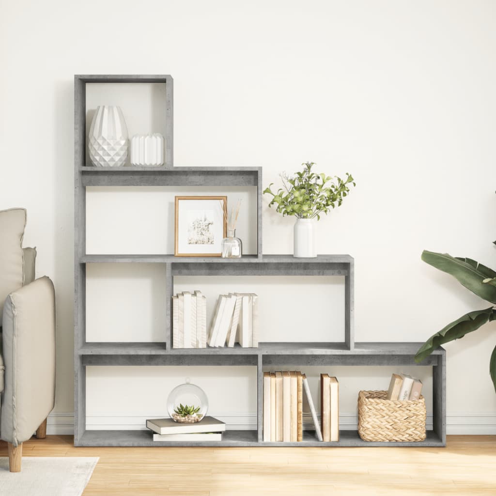 Room divider/bookshelf, concrete grey, 143.5x29x143.5cm, 4-tier