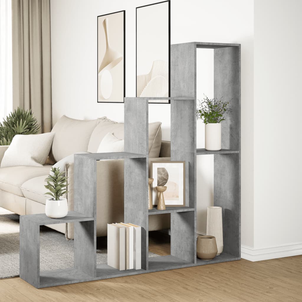 Room divider/bookshelf, concrete grey, 143.5x29x143.5cm, 4-tier