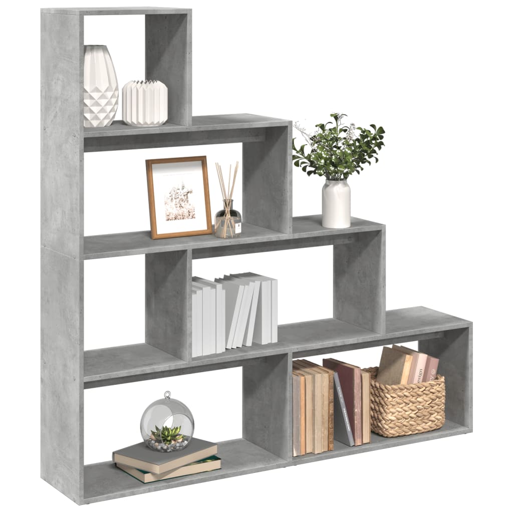 Room divider/bookshelf, concrete grey, 143.5x29x143.5cm, 4-tier