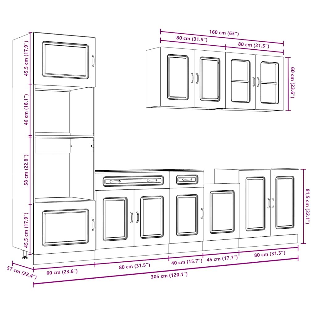 Kitchen cabinet set, 7 pieces, Kalmar, grey