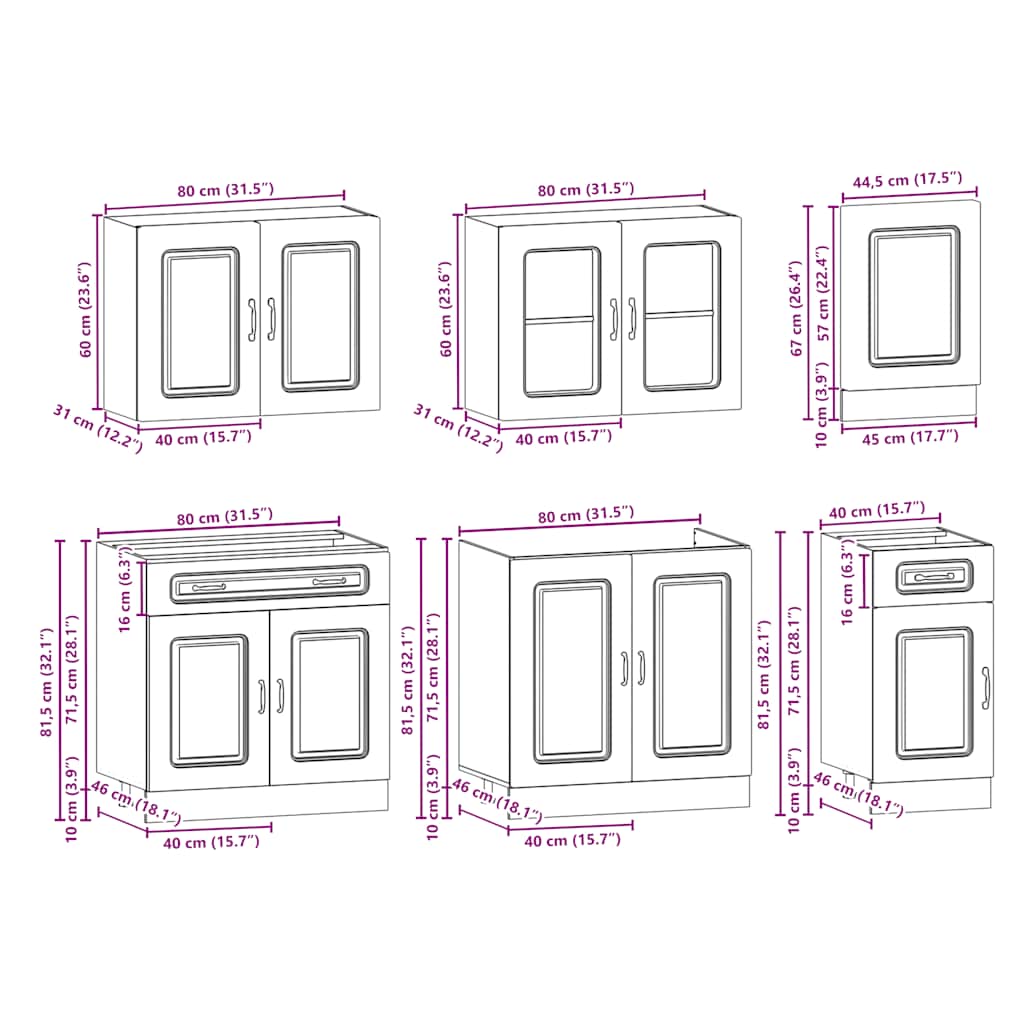 Kitchen cabinet set, 7 pieces, Kalmar, brown