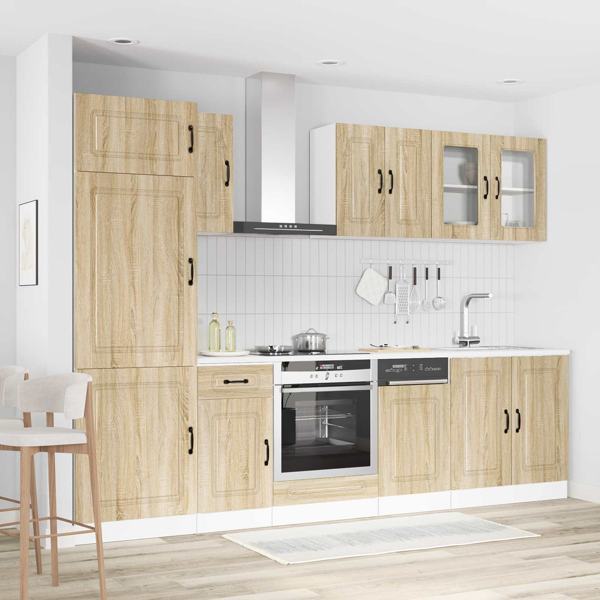 Virtuvinių spintelių komplektas, 8 dalių, Kalmar, ąžuolo
