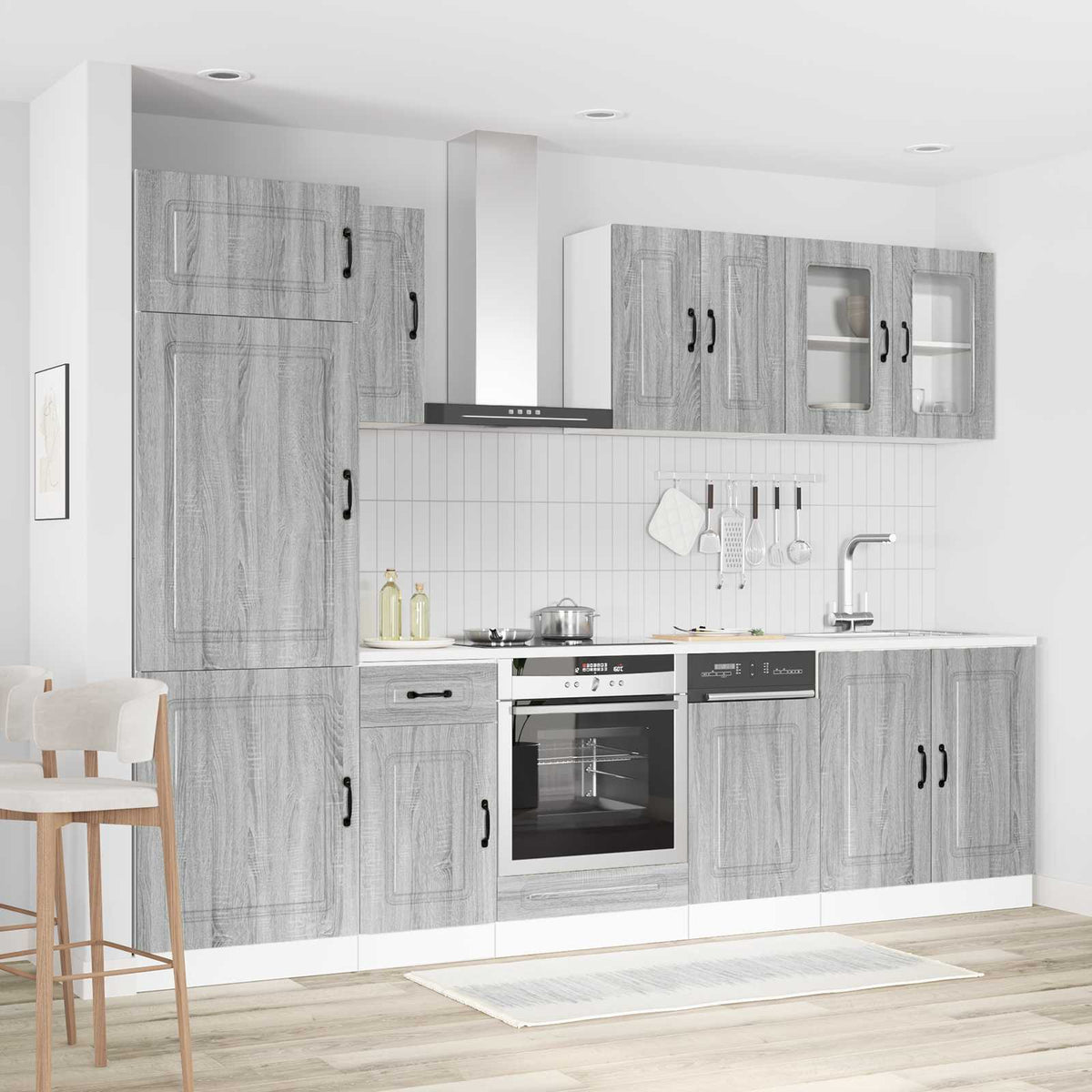 Virtuvinių spintelių komplektas, 8 dalių, Kalmar, pilka