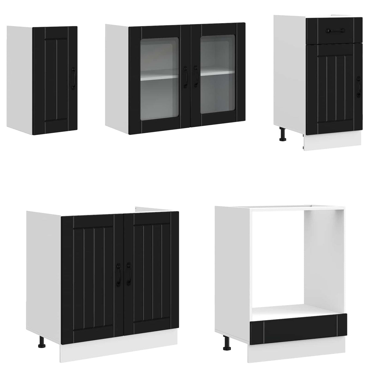 Virtuvinių spintelių komplektas, 8 dalių, Kalmar, juoda