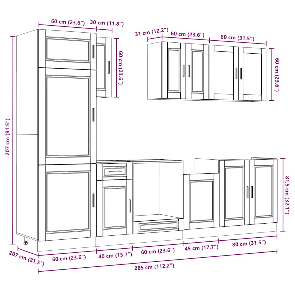 Kitchen cabinet set, 8-piece, Kalmar, wood